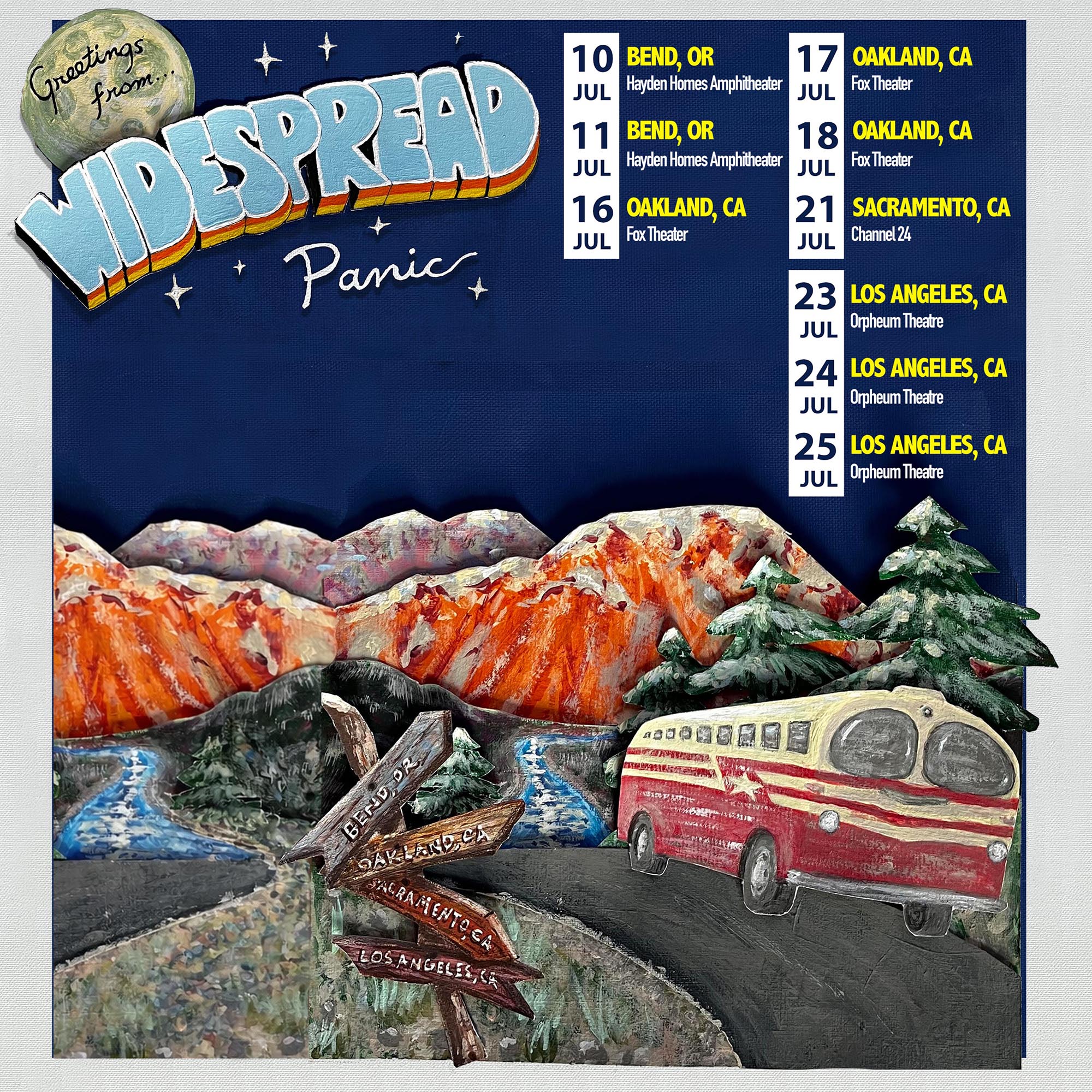 Promotional art for Widespread Panic's 2026 West Coast Tour