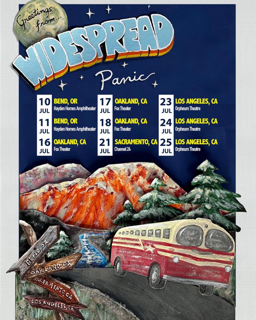Promotional art for Widespread Panic's 2026 West Coast Tour