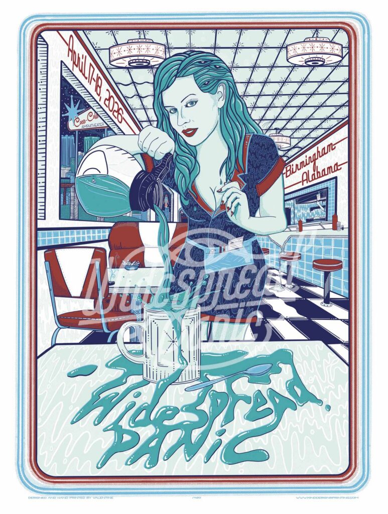 Widespread Panic Birmingham 2026 event poster by Valentine