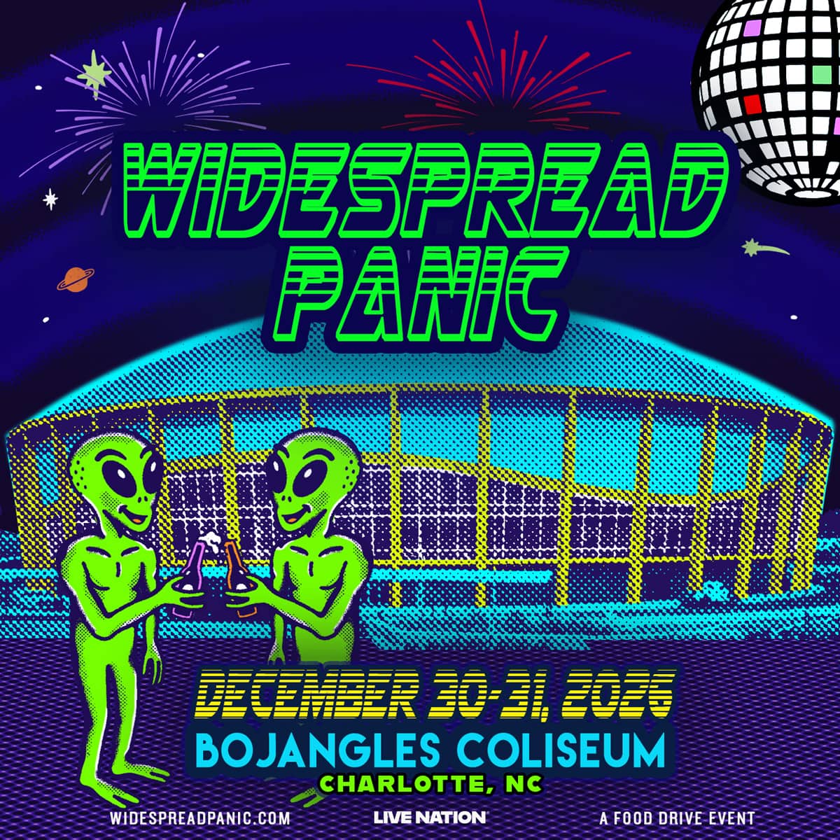Promotional graphic for the Widespread Panic New Years shows in Charlotte December 30 and 31, 2026